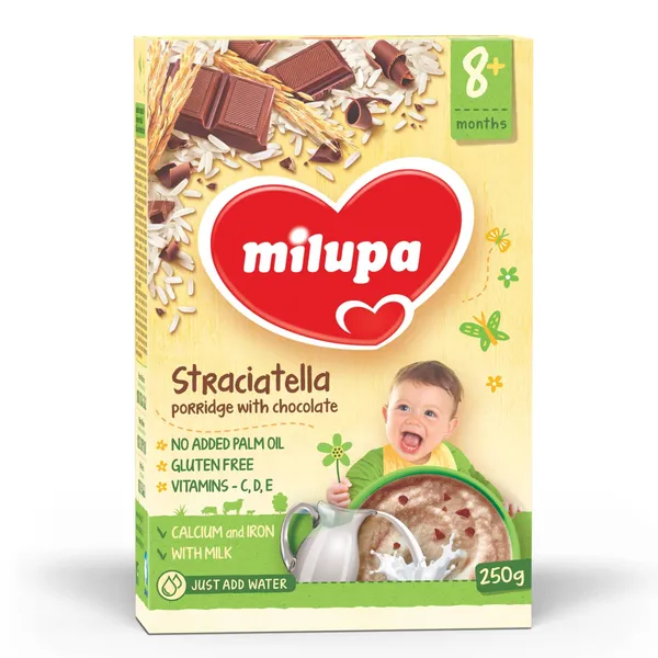 Pieniška ryžių košė su šokoladu MILUPA, nuo 8 mėn, 250 g