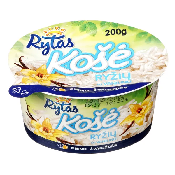 Ryžių košė su vanilinu RYTAS, 6 % rieb., 200 g
