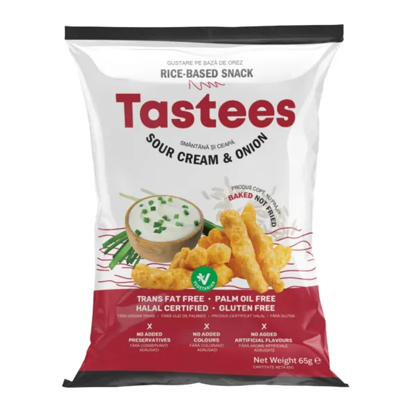 Ryžių užkandis grietinės ir svogūnų skonio TASTEES, 65 g