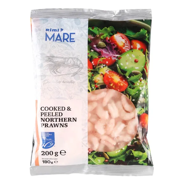 Virtos šiaurinės dryžakojės krevetės be kiautų RIMI, MSC, 250/300, 200g/180 g