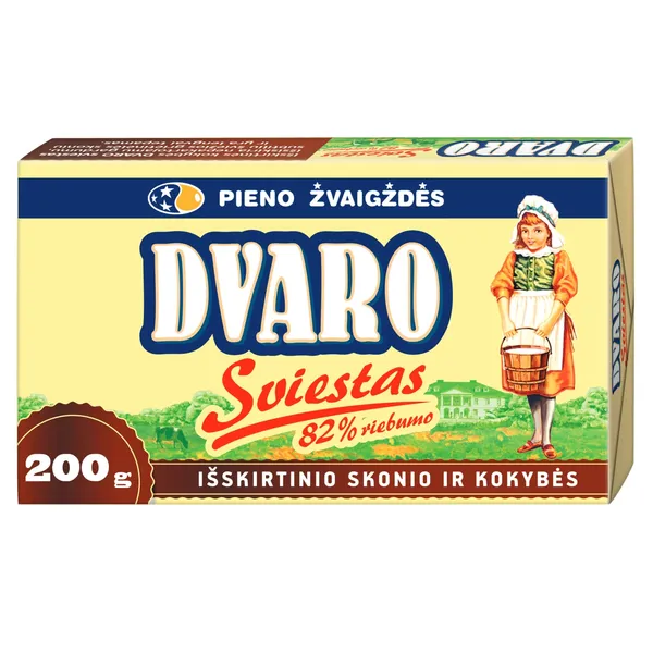 Saldžios grietinėlės DVARO sviestas, 82 % rieb., 200 g