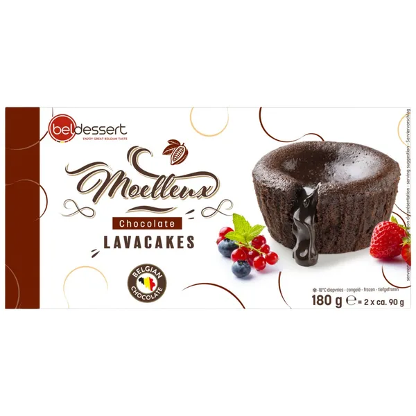 Šaldyti lavos pyragėliai su juodojo šokolado įdaru BELDESSERT, 2 x 90 g