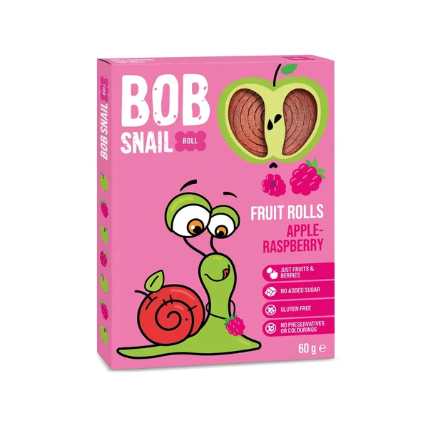 Vaisiniai saldainiai BOB SNAIL, obuolių ir aviečių skonio, 60g