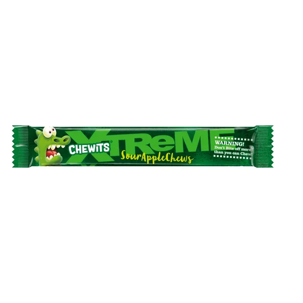 Rūgščių obuolių skonio saldainiai CHEWITS XTREME SOUR APPLE, 34 g
