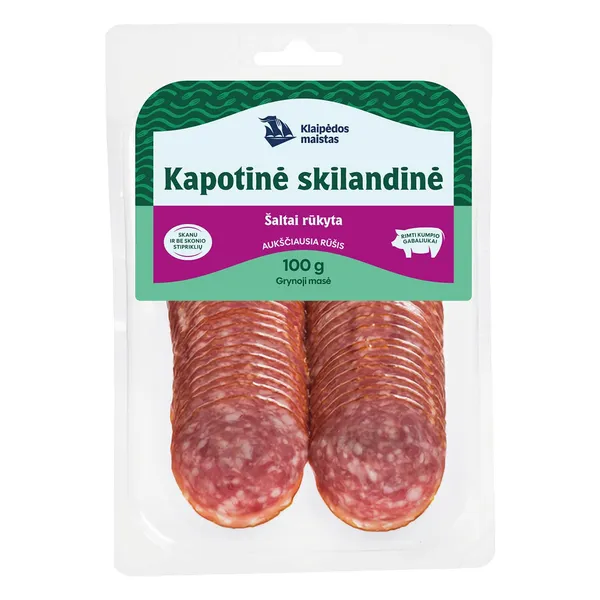 Šaltai rūkyta pjaustyta KLAIPĖDOS SKILANDINĖ dešra, a. r., 100 g