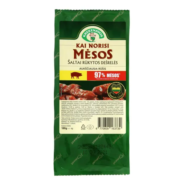Šaltai rūkytos dešrelės KAI NORISI MĖSOS, 180 g