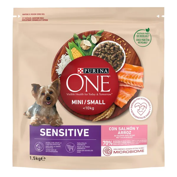 Sausas ėdalas PURINA ONE MINI SENSITIVE, su lašiša, 1,5 kg