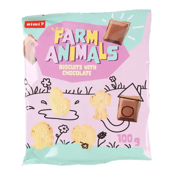 Sausainiai su šokoladu RIMI FARM ANIMALS, 100 g