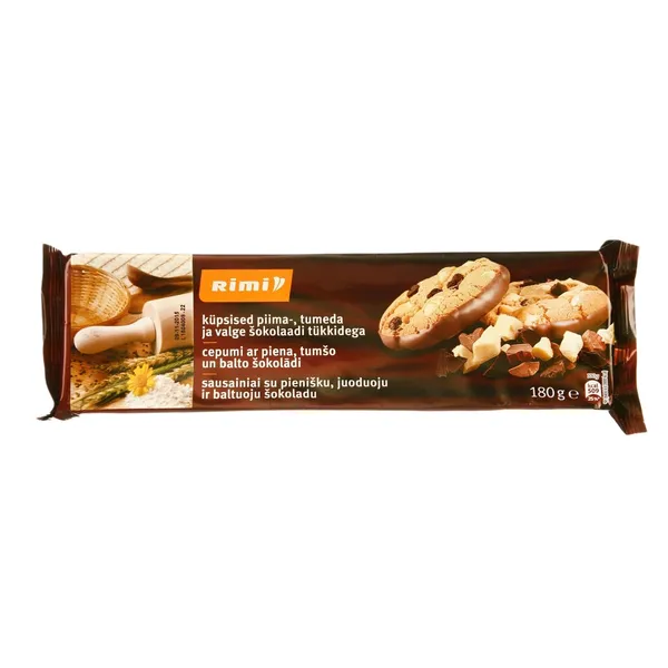 Sausainiai su pieniniu, tamsiuoju ir baltuoju šokoladu RIMI, 180 g