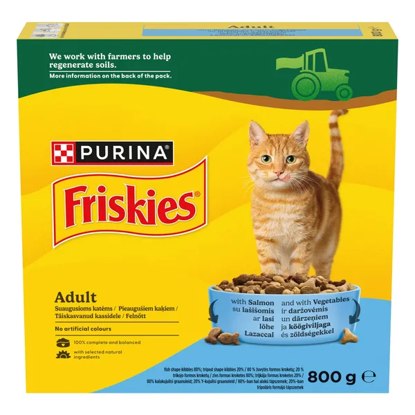 Sausas ėdalas suaugusioms katėms FRISKIES, su lašiša, daržovėmis, 800 g