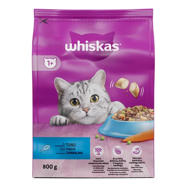Sausas suaugusių kačių ėdalas WHISKAS su tunu, 800 g