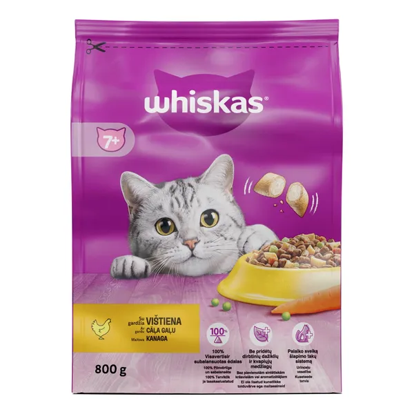 Sausas kačių ėdalas su vištiena WHISKAS SENIOR, 800 g
