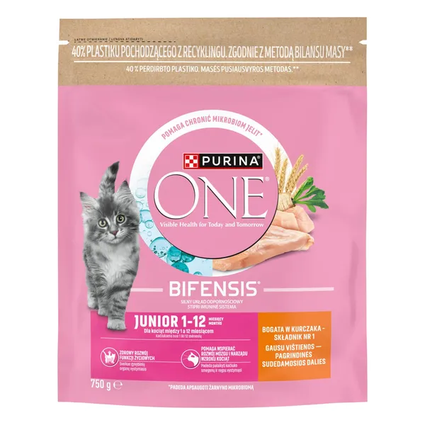 Sausas kompleksinis ėdalas PURINA ONE JUNIOR kačiukams su vištiena, 750 g