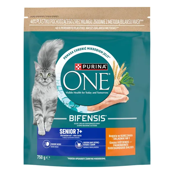 Sausas kompleksinis pašaras PURINA ONE SENIOR 7+ suaugusioms katėms su vištiena, 750 g