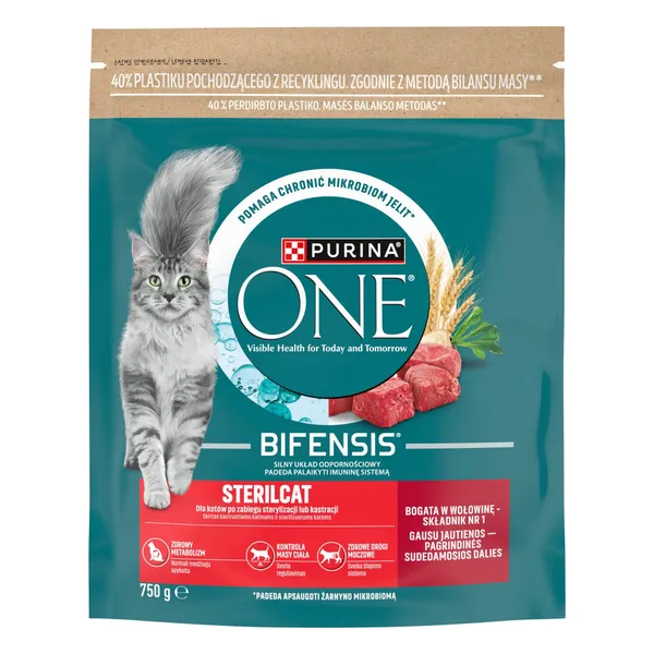 Sausas kompleksinis pašaras PURINA ONE STERILCAT suaugusioms katėms su kalakutiena, 750 g