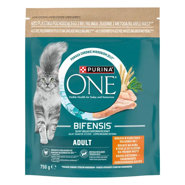 Sausas kompleksinis pašaras PURINA ONE suaugusioms katėms su vištiena, 750 g
