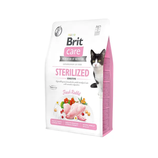 Sausas sterilizuotų kačių ėdalas BRIT CARE CAT GF STERILIZED SENSITIVE, 2 kg