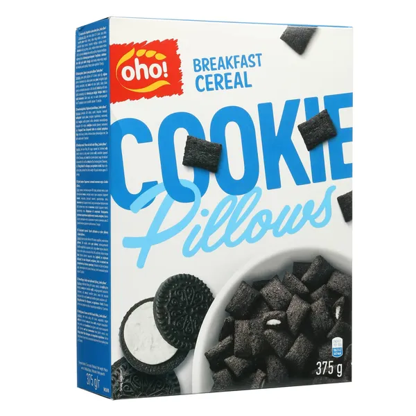 Sausi pusryčiai pagalvėlės su pieno skonio įdaru OHO COOKIE PILLOWS, 0,375 g
