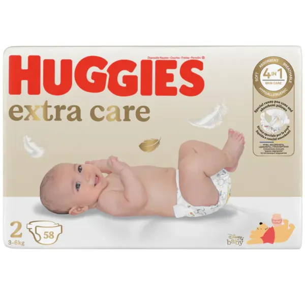 Sauskelnės HUGGIES EXTRA CARE 2, 3-6 kg, 58 vnt.