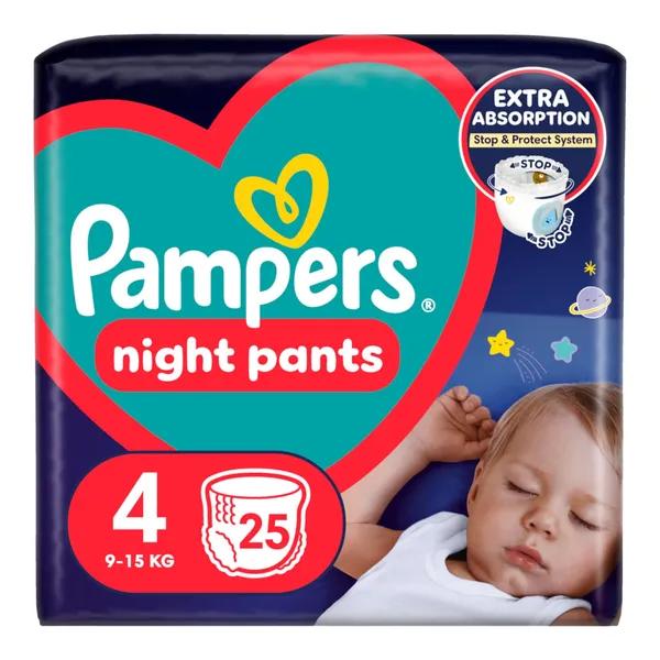 Sauskelnės-kelnaitės PAMPERS Night Pants, Value Pack, 4 dydis, 25 vnt.