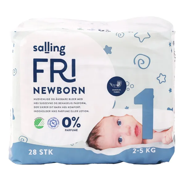 Sauskelnės SALLING FRI NEWBORN, 1 dydis, 2 – 5 kg, 28 vnt.