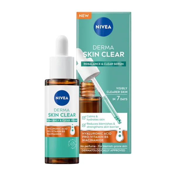 Serumas NIVEA DERMA SKIN CLEAR REBALANCE&CLEAR į netobulumą linkusiai odai, 30 ml