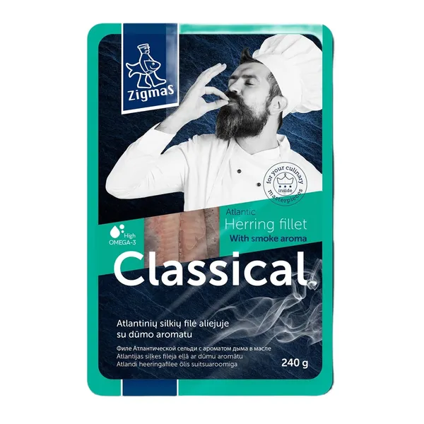 Atlantinių silkių filė aliejuje su dūmo aromatu ZIGMAS CLASSICAL, 240 g