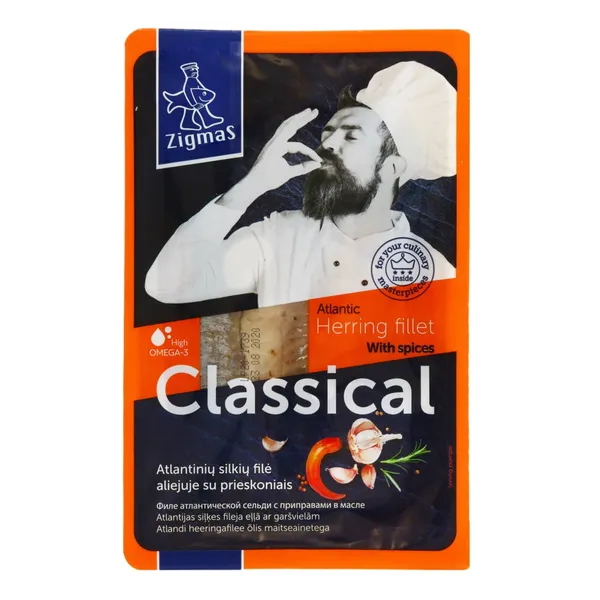 Atlantinių silkių filė aliejuje su prieskoniais ZIGMAS CLASSICAL, 240 g