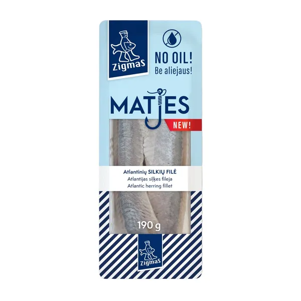 Mažai sūdyta atlantinių silkių filė be aliejaus ZIGMAS MATES, 190 g