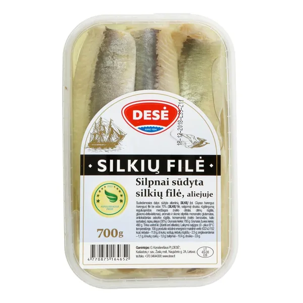 Silpnai sūdyta silkių filė aliejuje DESĖ, 700 g