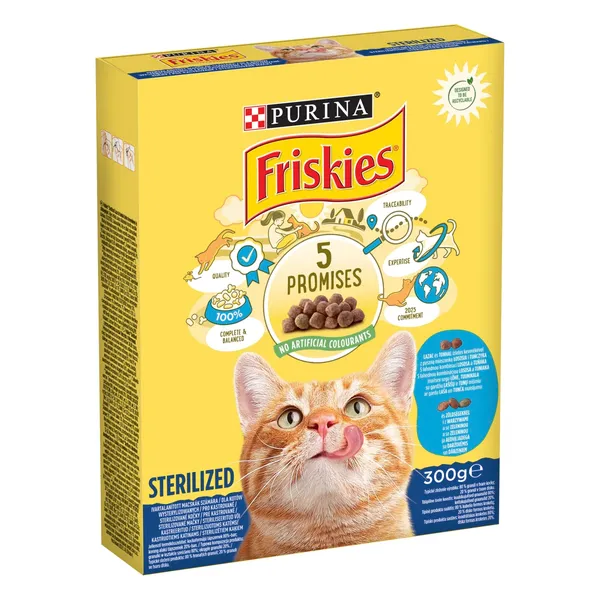 Sausas kačių ėdalas su lašiša ir daržovėmis FRISKIES STERILE, 300 g