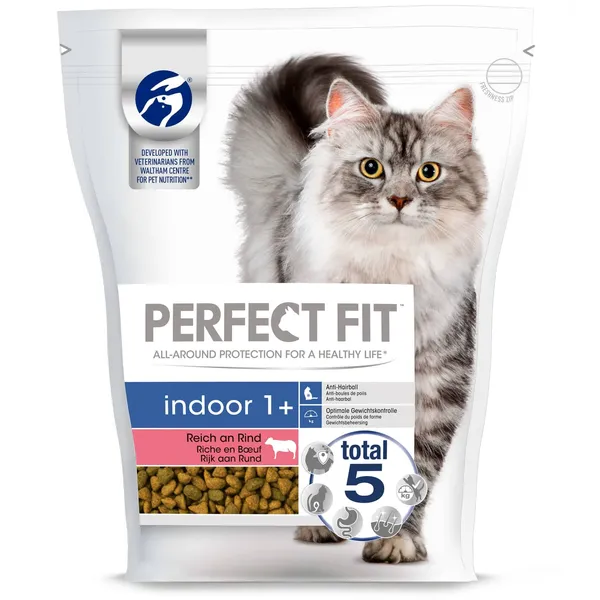 Naminių kačių sausas maistas su jautiena PERFECT FIT INDOOR RICH,750g