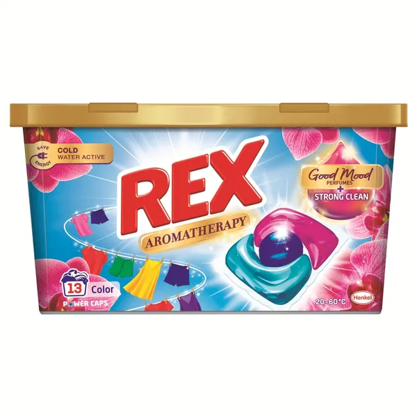 Skalbimo kapsulės REX POWER CAPS AROMATHERAPY COLOR, 13 skalbimų