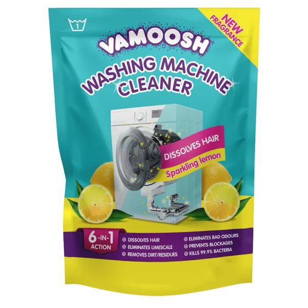 Skalbimo mašinos valymo milteliai su citrinų aromatu VAMOOSH, 350 g