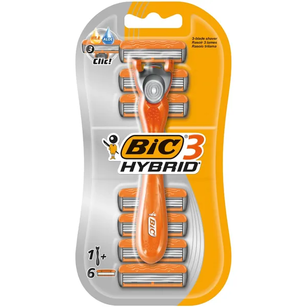 Skustuvas BIC 3 HYBRID, su 3 ašmenimis ir 6 keičiamomis galvutėmis