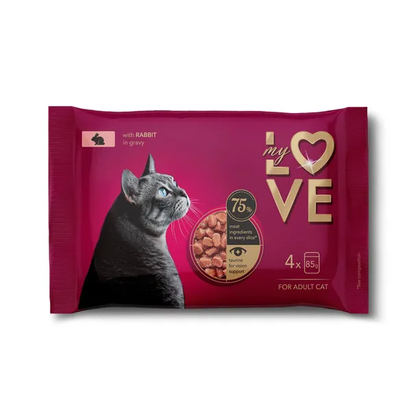 Šlapias kačių ėdalas su triušiena padaže MY LOVE, 4 x 85 g