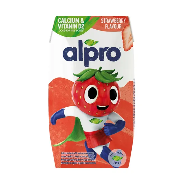 Sojų gėrimas su braškėmis, praturtintas kalciu, jodu, vitaminais ALPRO KIDS, 200 ml
