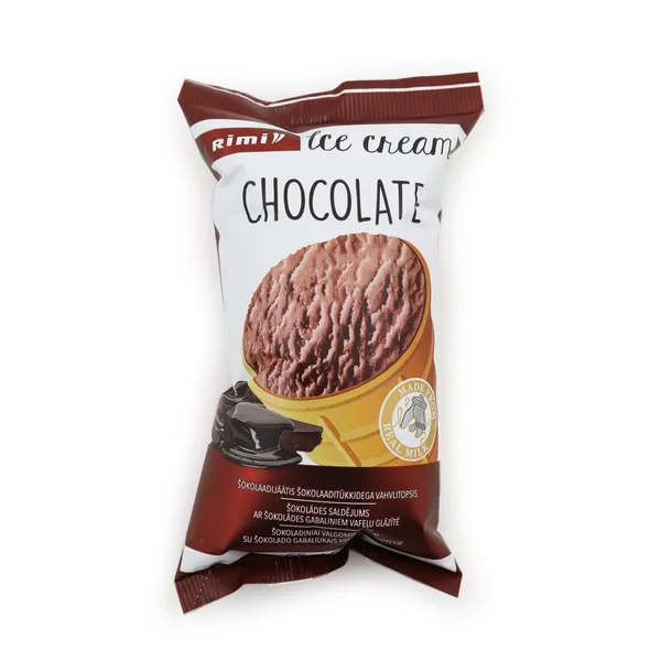 Šokoladiniai valgomieji ledai su šokolado gabaliukais vafliniame indelyje RIMI, 120 ml / 65 g