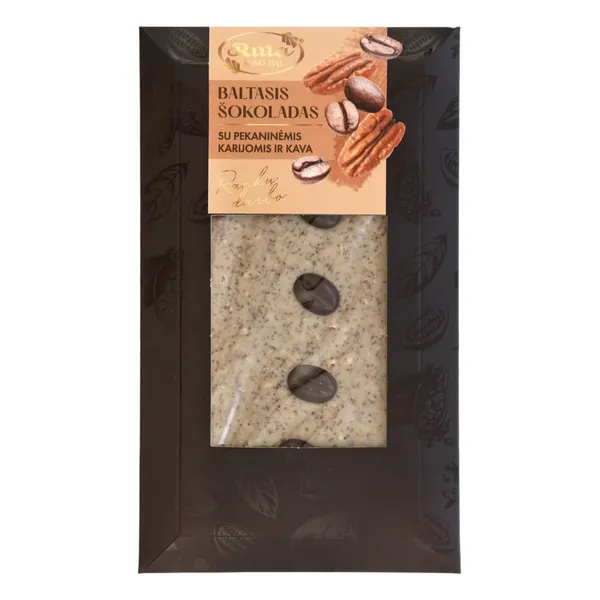 Baltasis šokoladas su pekaninėmis karijomis ir kava RŪTA, 100 g