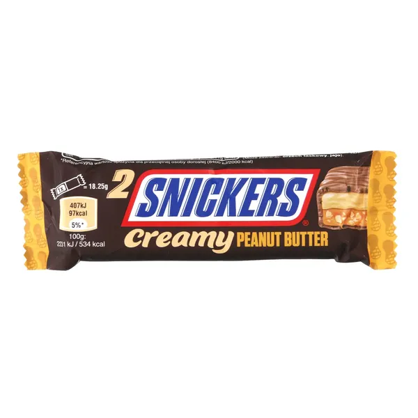Pieninio šokolado batonėlis su žemės riešutų kremo ir karamelės įdaru su šviežiais skrudintais žemės riešutais SNICKERS CREAMY, 37 g