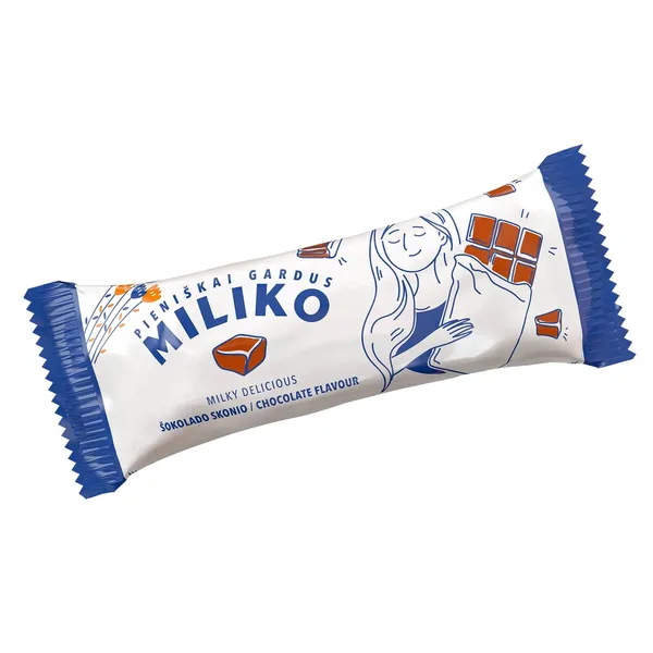 Glaistytas desertas MILIKO, šokolado skonio, 23 % rieb., 35 g