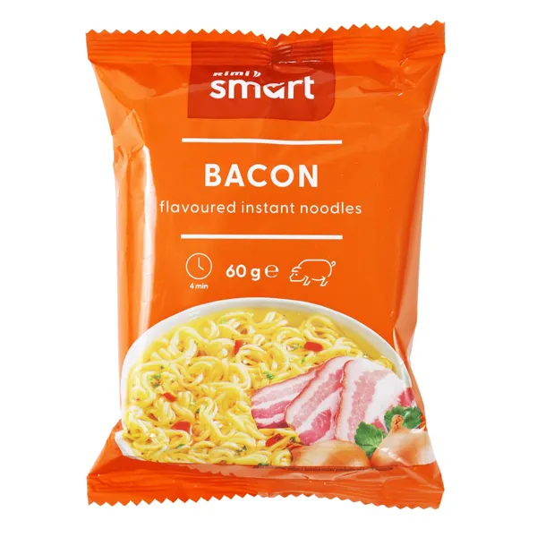 Greitai paruošiami šoninės skonio makaronai RIMI SMART, 60 g