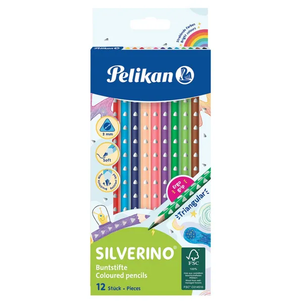 Spalvoti pieštukai PELIKAN SILVERINO SOFT, 12 spalvų