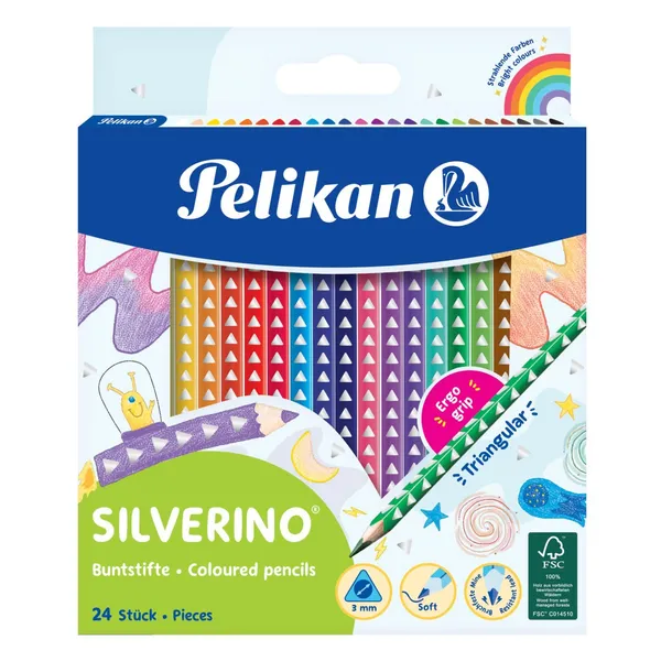 Spalvoti pieštukai PELIKAN SILVERINO SOFT, 24 spalvos