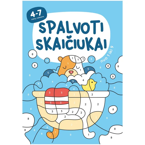 Spalvinimo knyga SPALVOTI SKAIČIUKAI NUO 1 IKI 9. SPALVINIMO KNYGELĖ, 3-6 m.