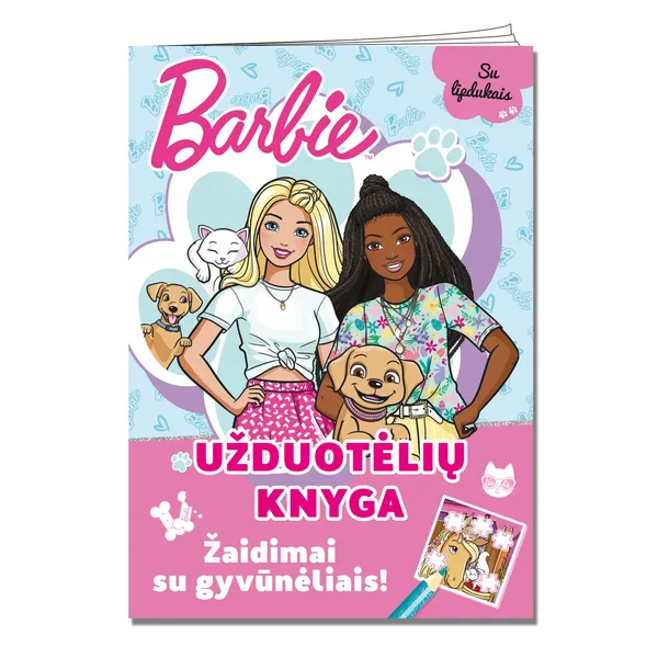 Spalvinimo knyga BARBIE. ŽAIDIMAI SU GYVŪNĖLIAIS. UŽDUOTĖLIŲ KNYGA, 3-6 m.