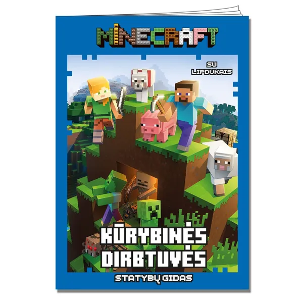 Spalvinimo knyga MINECRAFT KŪRYBINĖS DIRBTUVĖS. UŽDUOTĖLĖS SU LIPDUKAIS, 3-6 m.