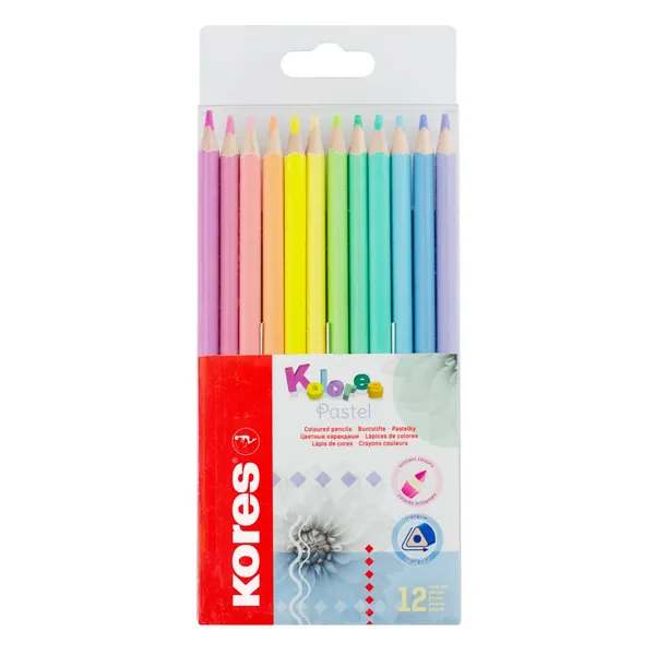 Spalvoti pieštukai KORES KOLORES PASTEL, trikampiai, 3 mm, 12 vnt.