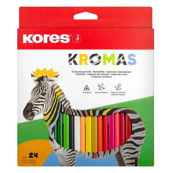 Spalvoti pieštukai KORES KROMAS, trikampiai, 3 mm, 24 vnt.