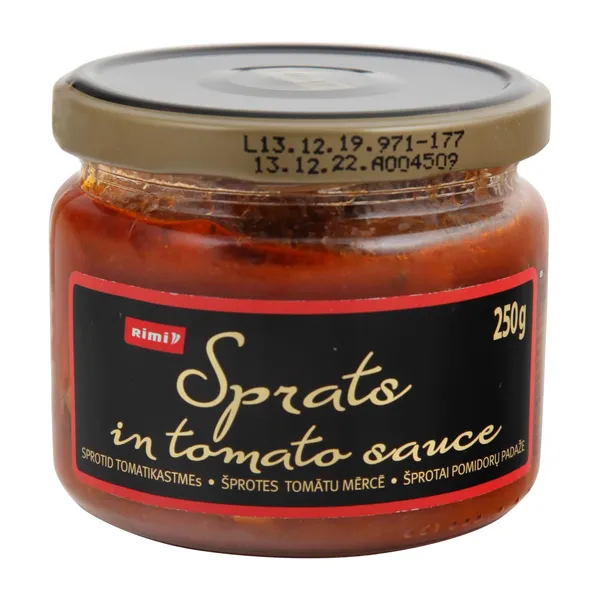 Šprotes Rimi tomātu mērcē stikla burciņā 250g